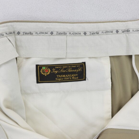 Zanella Platinum Loro Piana Tasmanian 150s Wool Mens 37 X 34 Beige Parker - Picture 10 of 11